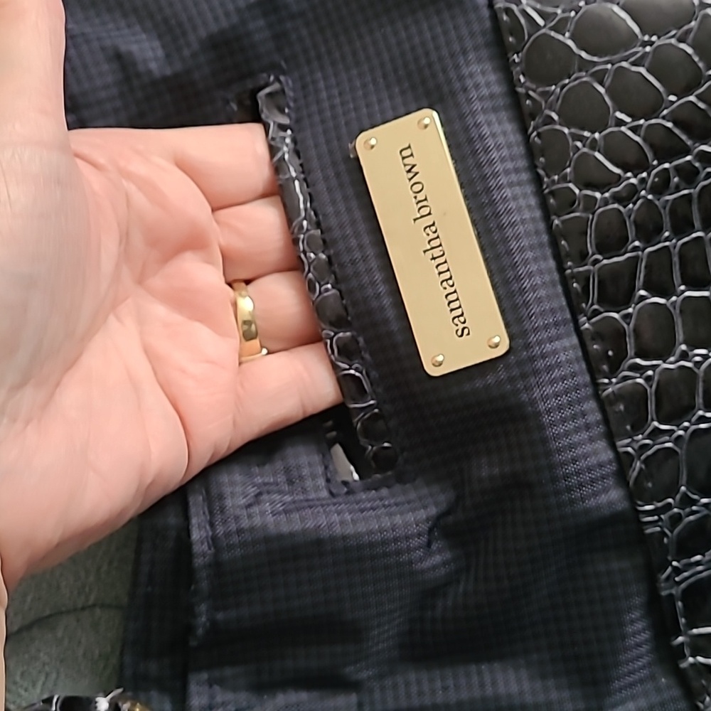 Samantha Brown Carry-on Bag With Trolley Sleeve Navy Blue Croc Embossed Accents - Picture 8 of 14